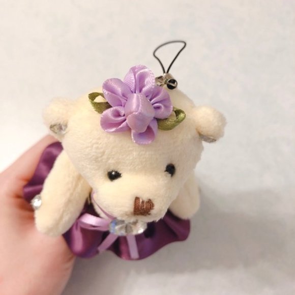 Cute Bear Plush with Purple Flower Keychain (NEW) - Picture 2 of 9